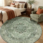 RELEANY Washable Area Rug, Round 6ft, Green/Dark Green/Gray - Image 3