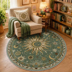 Vacuum-Friendly, Round 4ft Washable Area Rug, Green Brown by meejou