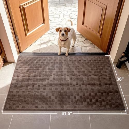 Mibao Front Door Mat Outside Entrance, 61.5" x 36", Heavy Duty Welcome Mat, Stain and Fade Resistant, Dirt Trapper Doormat, Super Absorbent Indoor Outdoor Entryway Mat with Non-Slip Backing, Coffee - Image 2