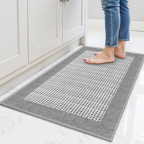 StepRite Kitchen Rugs, Kitchen Mats for Floor, 32"x20" Non-Slip Machine-Washable Kitchen Throw Rug, Light Grey by Bringcushiontoyourlife