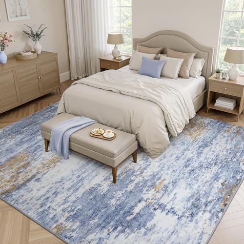 5x7 Area Rug for Living Room, Abstract Washable Non-Slip Rugs, Light Blue - Image 2