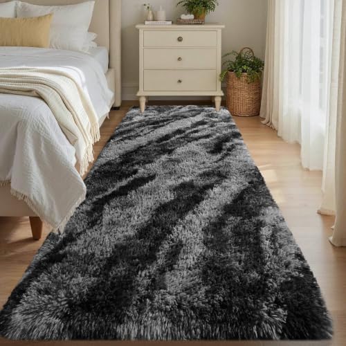 Noahas 2x8 Black Fluffy Soft Runner Rug Non-Slip for Bedroom Dorm Hallway by ModernHomeDecor