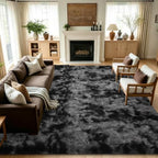 Noahas 8x10 Extra Large Tie-Dyed Dark Grey Fluffy Area Rug Non-Slip for by ModernHomeDecor