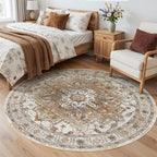 Madane Washable 6ft Circle Round Rug, 6x6 Circular Area Rugs, Turmeric/Grey - Image 2