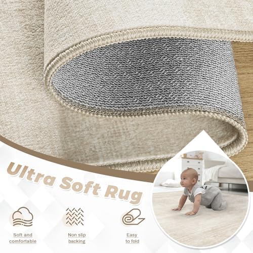 pmtsns Area Rugs 8x10 for Living Room: Washable Rug Modern Abstract Neutral Soft Non-Slip Low-Pile Indoor Large Carpet for Bedroom Dining Room Playroom Home Office (Beige, 8'x10') - Image 4