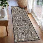 Washable Area Rug 2'6'' x 8' Vintage Traditional Persian Mat - Foldable Distressed Non-Slip Machine Washable Carpet for Living Room Bedroom Kitchen Home Decor - Ebony and Taupe - Image 3