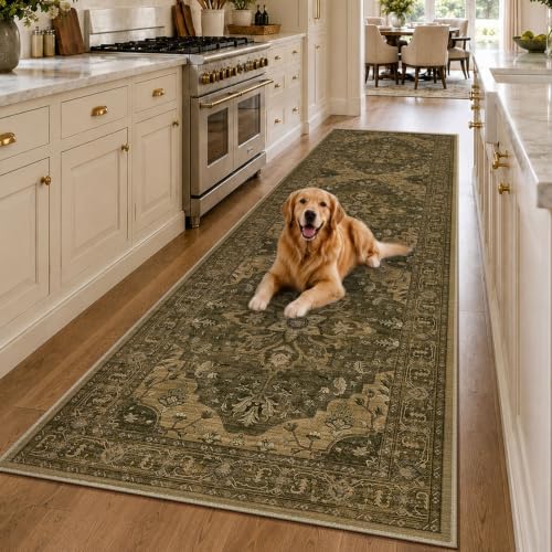 RELEANY Washable Area Rug, Runner 3'x10', Brown/Dark Brown by RELEANY