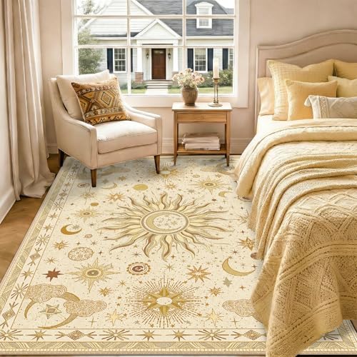 Vacuum-Friendly, 6x9 Washable Area Rug, Beige Camel Brown - Image 2