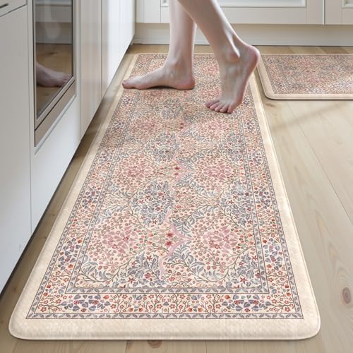 Collive Kitchen Mats for Floor, Blush Washable Kitchen Rugs Sets of 2 by Collive