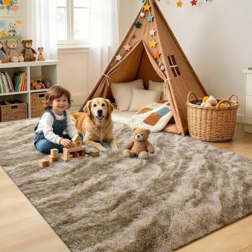 4x6 Khaki Fluffy Soft Area Rug Non-Slip for Bedroom Living Room Playroom - Image 4