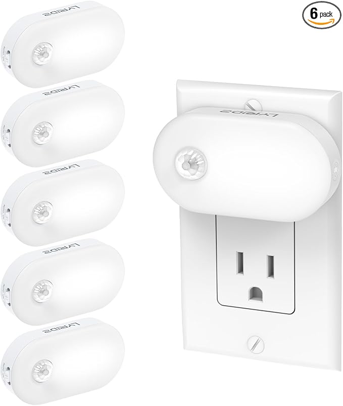 Lyridz Plug in Night Light with Motion Sensor, Smart Cool White LED Nightlights with 1-120LM Stepless Adjustable Brightness for Bathroom, Bedroom, Kitchen, Stairs, Hallway, 6 Pack