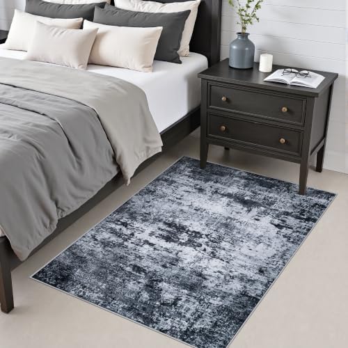 Area Rug Living Room: 3x5 Modern Washable Indoor Carpet Black - Image 3