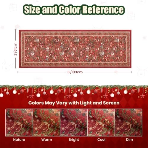 2x6 Christmas Runner Rug for Hallway,Washable Kitchen Rugs,Red - Image 2