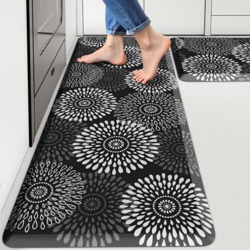 LuxStep Kitchen Mats for Floor,0.47 inch Thicker Cushioned Rug Anti-Fatigue Mats for Kitchen Decor Accessories,Waterproof Non-Slip Mats and Rugs Set for Office,Laundry 17.3"×29"+17.3"×47",Black by LuxStep