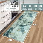 Runner Rugs for Hallways Kitchen 2.6x8 Non Slip Washable Teal Grey Gold - Image 2