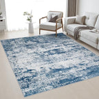 Area Rug Living Room: 4x4 Modern Washable Indoor Soft Carpet Blue by FXRHLP
