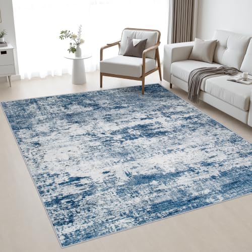 Area Rug Living Room: 5x5 Modern Washable Indoor Soft Carpet Blue by FXRHLP