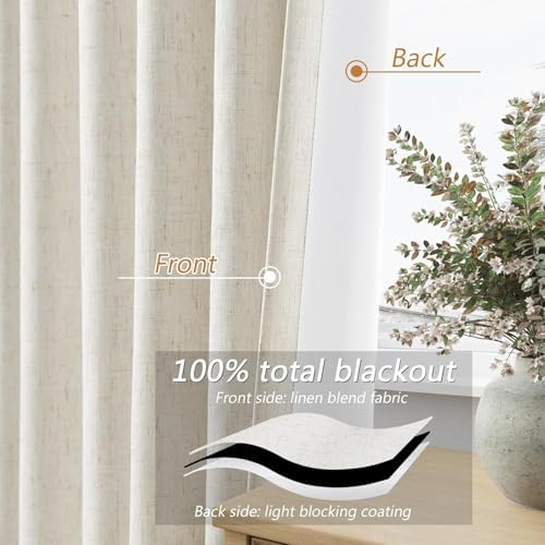 Guken 100% Blackout Linen Curtains 76 Inch Long for Bedroom 2 Panels Cream - Image 4
