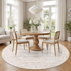 Round Area Rug for Living Room: 6ft Boho Washable Rug Beige Brown - Image 3