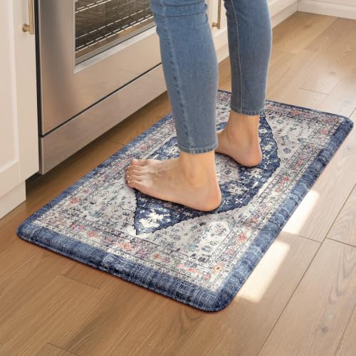 Collive Kitchen Mats for Floor, Boho Dusty Blue Sink Rug-17.3"x29" by Collive