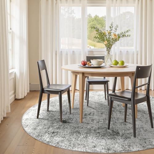 RELEANY Washable Round 8ft Area Rug for Living Room Gray White - Image 3