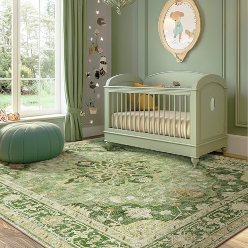 RELEANY Washable Area Rug, 5'x7', Green/Yellow by RELEANY