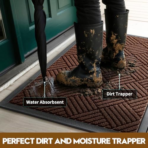 Front Door Mat, Heavy Duty Non-Slip Doormat 31.5"x20", Brown - Image 2