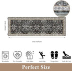2x6 Washable Kitchen Runner Rug – Non-Slip Boho Vintage Carpet Runner for Hallway, Entryway, Bedroom & Bathroom – Soft Low-Pile Thin Area Rug with Rubber Backing (Black,2x6) - Image 2