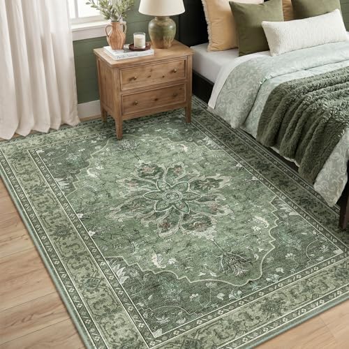 RELEANY Washable Area Rug, 5'x8', Green/Dark Green/Gray - Image 2