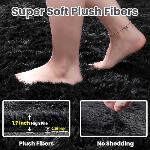 6x9 Fluffy Shag Area Rugs for Living Room Bedroom: Soft Plush Carpet Black - Image 5
