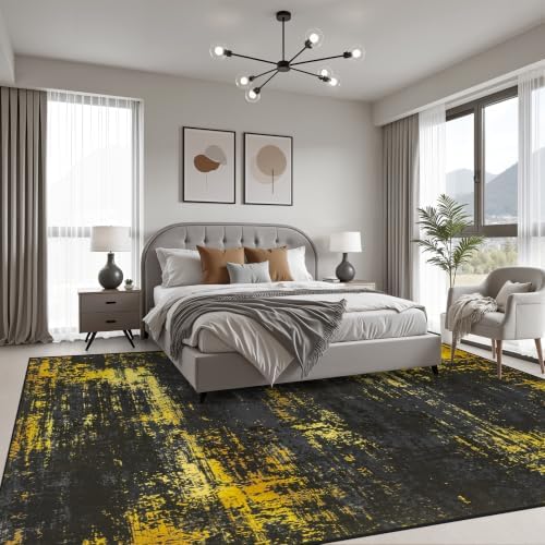 6x9 Area Rug Living Room: Modern Washable Soft Carpet Black Gold - Image 3