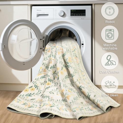 PLHXFR Area Rug Living Room: 4x6 Floral Washable Boho Carpet Beige Multi - Image 6