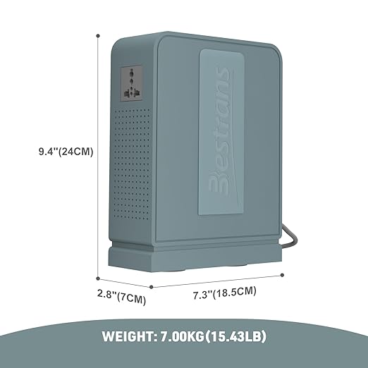 BESTRANS 3000W Step Up Transformer 110v to 220v Converter, Heavy Duty Voltage Converter 110v-120v to 220v-240v with Dual Outlets, Overload Protection & Ultra-Quiet for Home Appliances,Grey Green