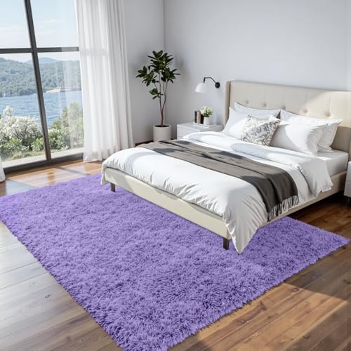 8x10 Fluffy Shag Area Rugs for Living Room Bedroom: Soft Carpet Purple - Image 3
