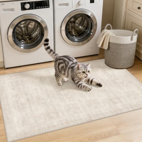 Washable Area Rugs 2x5: Neutral Living Room Bedroom Carpet Beige - Image 2