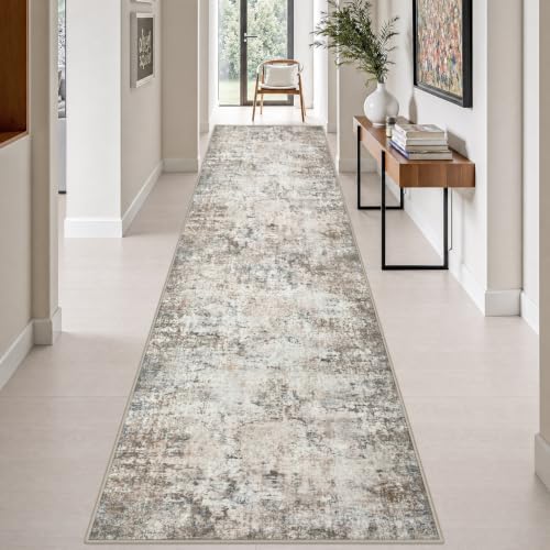 3x14 Washable Runner Rug：Modern Abstract Kitchen Soft Carpet Brown by FXRHLP
