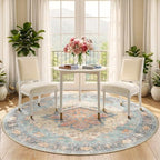RELEANY Washable Area Rug, Round 5ft, Blue/Orange/Red - Image 3