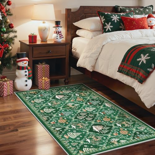 Madane Christmas Area Rug 2x3, Green Entryway Xmas Carpet Holiday Decor - Image 3