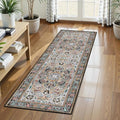 Washable Area Rug 2'6'' x 8' Vintage Traditional Persian Mat - Foldable Distressed Non-Slip Machine Washable Carpet for Living Room Bedroom Kitchen Home Decor - Slate and Multicolor by Unknown