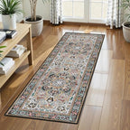 Washable Area Rug 2'6'' x 8' Vintage Traditional Persian Mat - Foldable Distressed Non-Slip Machine Washable Carpet for Living Room Bedroom Kitchen Home Decor - Slate and Multicolor by Unknown