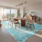Ompaa Living Room Rug 8x10 Teal Blue Area Rugs Machine Washable Abstract Boho Large Rug Non-Slip Non-Shedding Faux Wool Indoor Vintage Carpet for Bedroom, Classroom, Dining Room, Kids Playroom - Image 2
