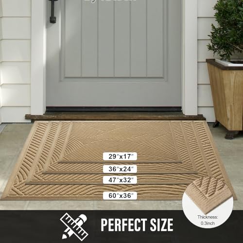 HIYARD Sturdy Front Door Mat, Absorbent Muddy Dirt Resist Welcome Door Mats Outdoor Indoor, Stain and Fade Resistant, Non-Slip Backing Entry Mat Low Profile Doormat for Entryway, 60×36, Beige - Image 6