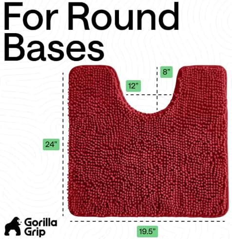 GORILLA GRIP Chenille Bath Rug Mat for Oval Toilet Base, 24x19 Red - Image 2