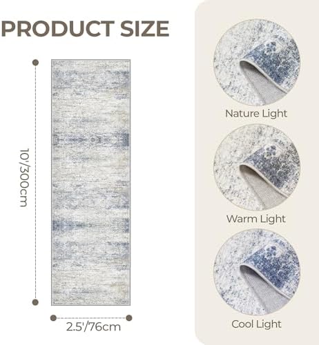 2'6 x 10' Runner Rug Non Slip,Washable Kitchen Rugs,Blue - Image 2
