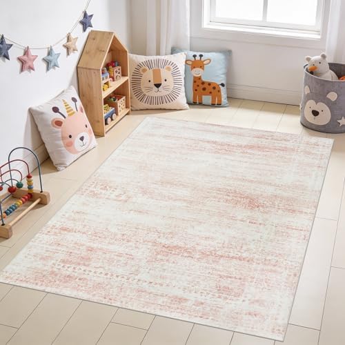 Pink Washable Rugs 5x7 Area Rugs for Living Room,Bedroom,Nursery,Carpet - Image 2