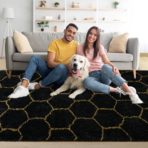 Noahas 5x7 Black Gold Fluffy Soft Area Rug Non-Slip for Living Room Bedroom - Image 4