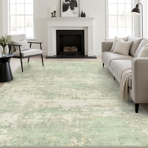 8x10 Area Rug Living Room: Modern Washable Soft Carpet Green Cream by FXRHLP