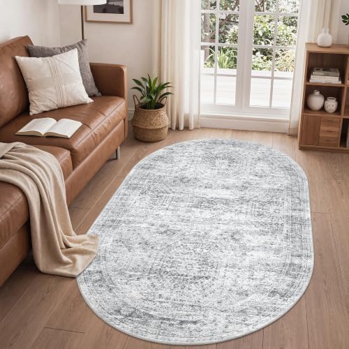 3x5 Oval Rug for Bedroom,Washable Area Rug,Grey by Restydon