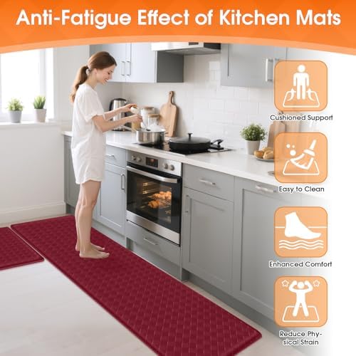 TranquilRelax Kitchen Mats, Cushioned Mats with Extra-Long Runner, Burgundy - Image 4