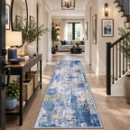 RELEANY Washable Runner 2'x8' Abstract Area Rug for Hallway Blue Gold - Image 4